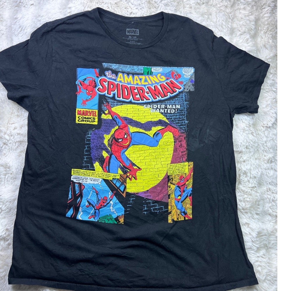 Marvel The Amazing Spider-Man Graphic T-Shirt Mens XL Black Comic Panel A36